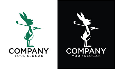 Creative rabbit with Stick Golf logo icon vector template