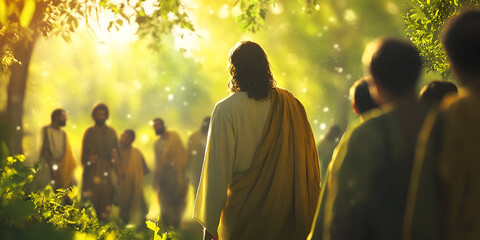Spiritual Journey of Jesus in a Lush Forest