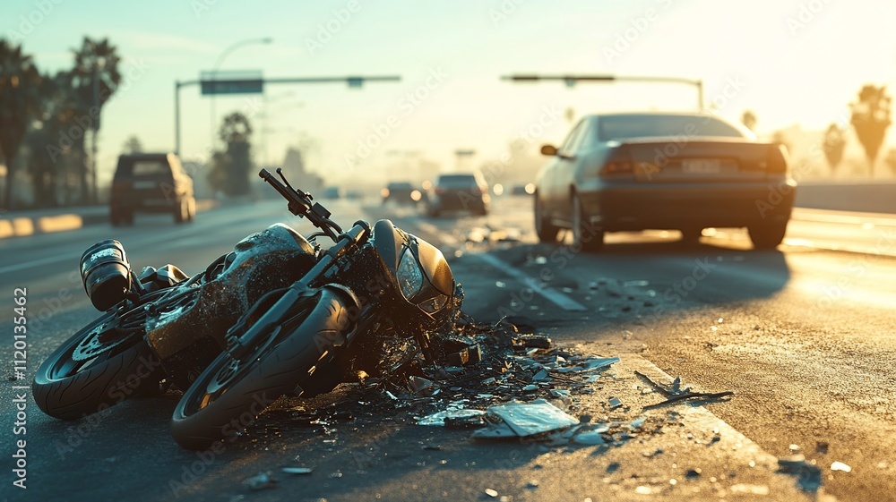 Aufkleber a close-up realistic image capturing the crash between a motorcycle and a car. the scene focuses on 