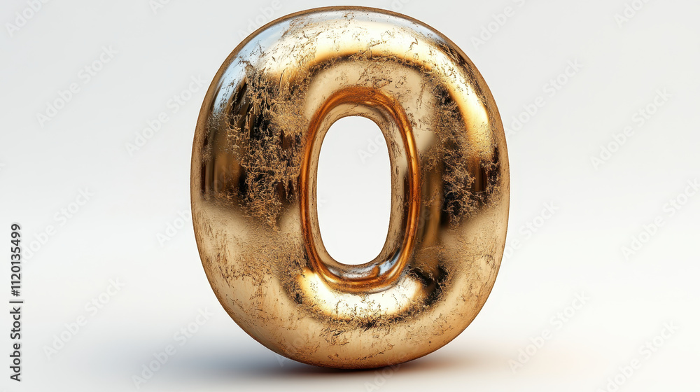 Poster shiny golden 3d number zero isolated on white background for graphic design concepts