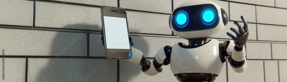 Poster ai-powered mobile assistant demonstrating features in a futuristic urban setting engaging viewpoint