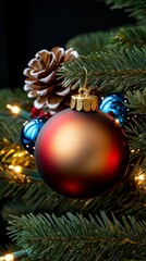 Fototapeta premium Pine Fairy Box Beautifully Decorated Christmas Tree Close-Up Featuring Elegant Ornaments