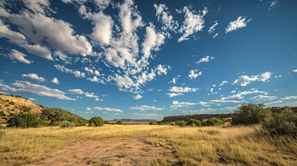 Fototapeta premium Scenic Clear Sky Over Peaceful Landscape with Stunning Clouds