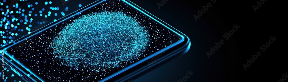 Poster ai-powered mobile app interface showcasing glowing insights digital space futuristic design close-up