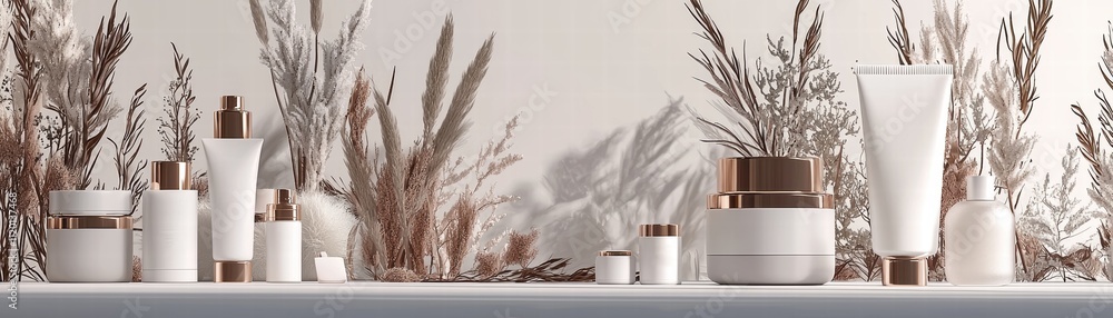 Poster ai-enhanced mobile interface showcasing skincare products modern studio visual content minimalistic 