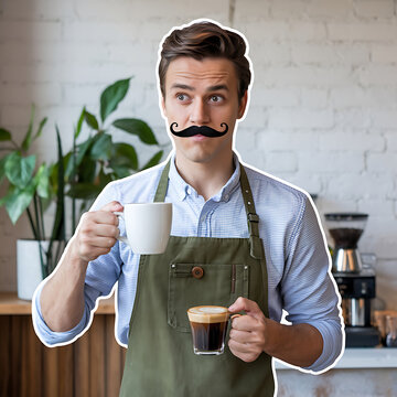 barist streaminglive coffeemaking tutorial intrendy caf isolated on white background cutout png design asset funny conceptStill Life