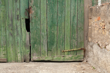Green Wooden Door Made of Antique Planks