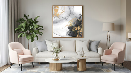 interior design mockup Discovering new artistic visions and embracing the beauty of abstract expressionism Marble Luxe Soft white silver gold charcoal Collage