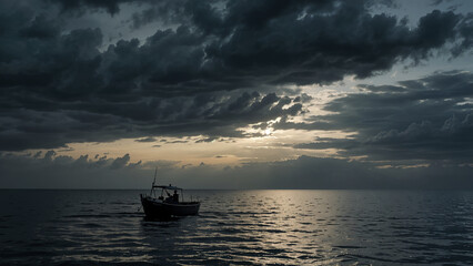 A serene sunset with a ship on the sea