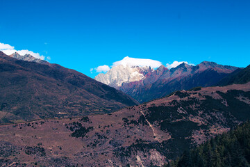 Drone aerial photography flying Landscape of Changping Valley, Siguniang National Park in western Sichuan of China.