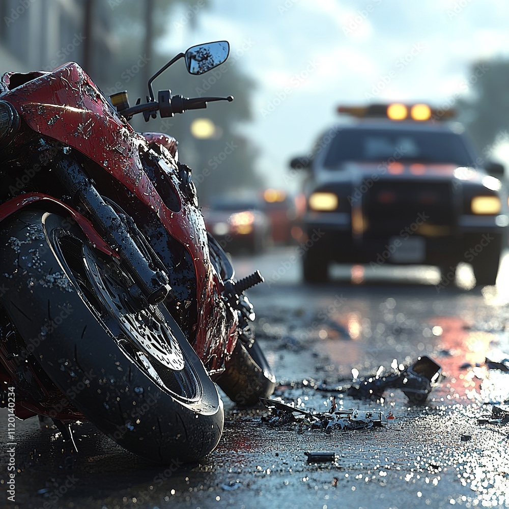 Aufkleber a close-up realistic image capturing the crash between a motorcycle and a car. the scene focuses on 