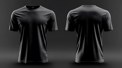 Black t-shirt mockup, front and back view.