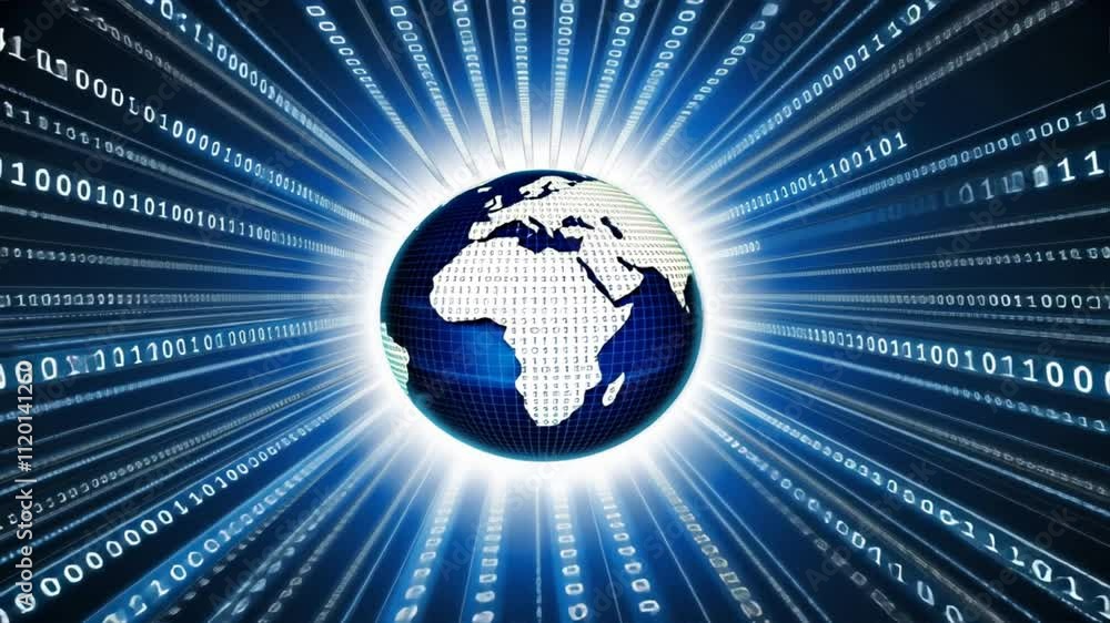 Poster digital representation of earth global network of binary data and technology for enhanced connectivi