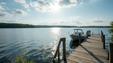 Obraz premium Peaceful Fishing Dock on Calm Lake