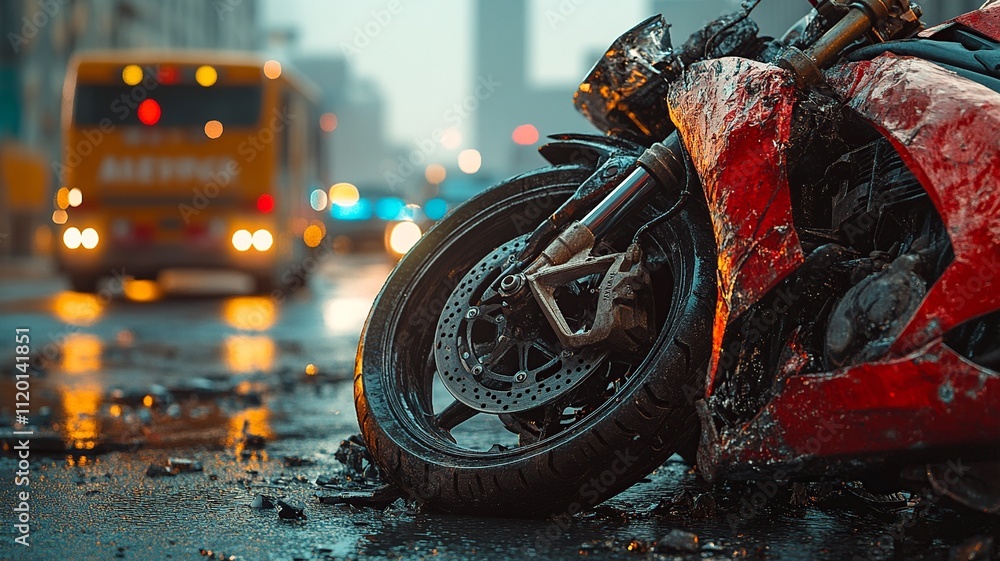 Aufkleber a close-up realistic image capturing the crash between a motorcycle and a car. the scene focuses on 
