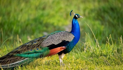  a Indian Peafowl standing in the wild.