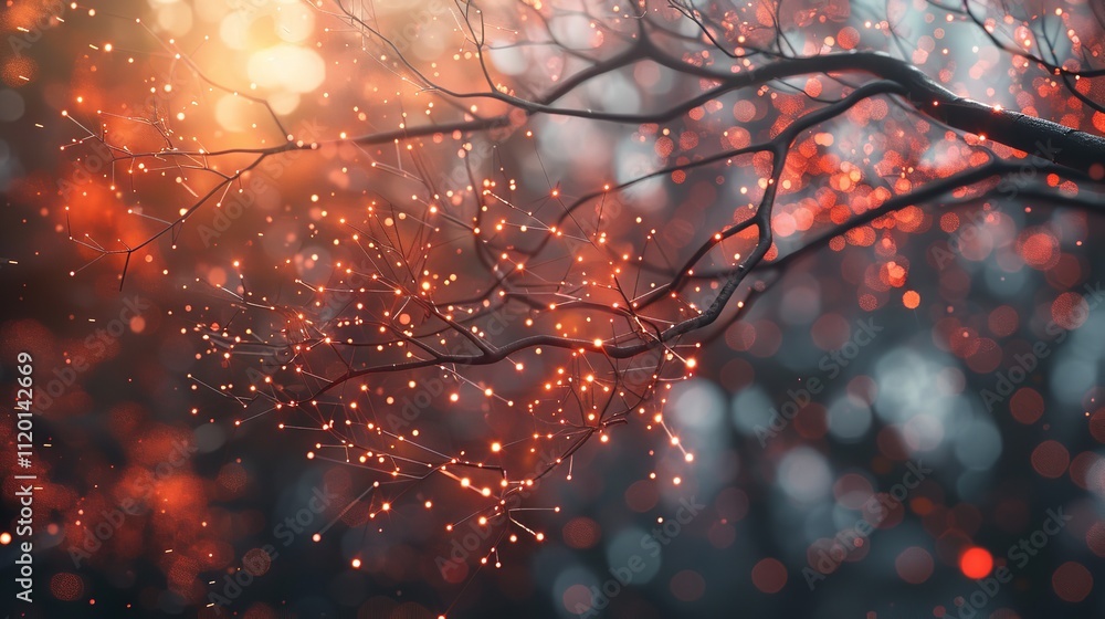 Poster image of a tree connected network cyber data with dots and lines.