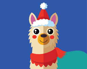 llama-with-a-christmas-hat-on-a-blue-background-.eps