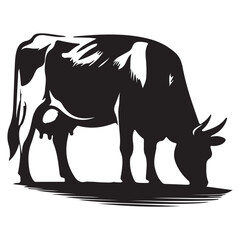   Black and White Dairy Cow Silhouettes, Farm Animal Vector Illustrations