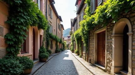 Cobblestone Alley in Historic European Village