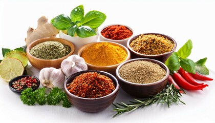 spices and herbs on white