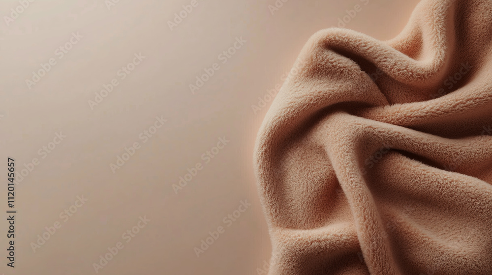 Poster soft, crumpled fabric in warm beige color on a neutral background showcasing texture and warmth in a