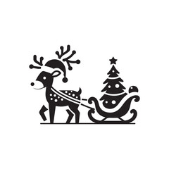 Reindeer with Christmas tree and sledge