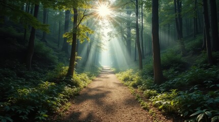 Obraz premium Scenic Mountain Trail Through Dense Forest