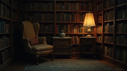 Serene Library Corner with Armchair and Bookshelves