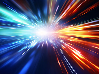 Obraz premium Abstract technology background of high speed global data transfer, ultra fast broadband and connection, digital explosion, cyber tech motion
