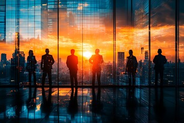 Executives Meeting City Sunset Silhouette