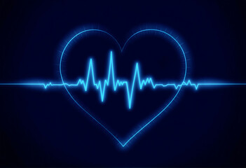 Neon blue EKG graph on dark black background