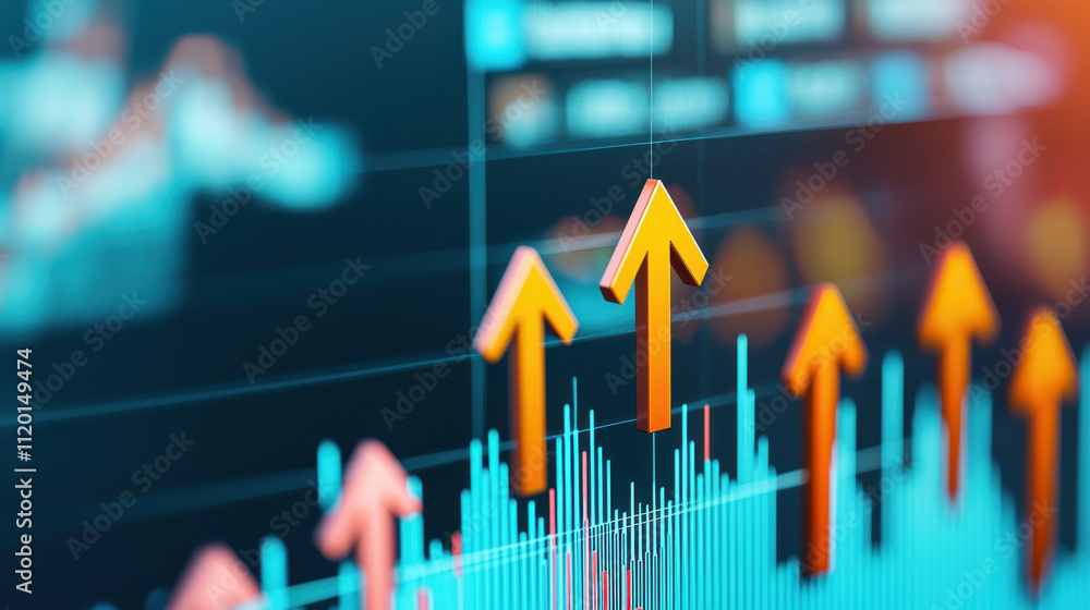 Poster dynamic upward trend in financial data analysis and growth visualization.