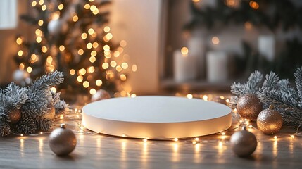 White xmas pedestal with golden lights