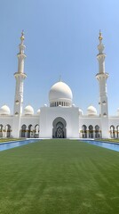 A stunning photograph of the grand white and gold mosque