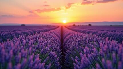 Fototapeta premium Tranquil Lavender Field at Sunset