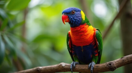 Obraz premium Vibrant Rainbow Parrot on Tree Branch