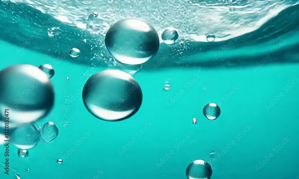 Poster exploring the mesmerizing dance of bubbles beneath the surface of crystal-clear water in a tranquil 