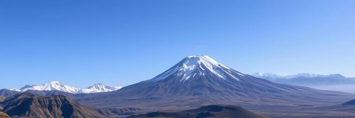 Fototapeta premium Panoramic view of Patagonian mountains with snow capped Osorno volcano in Chile, volcano, snow