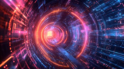 Obraz premium Abstract Neon Light Wave Technology with 3D Visual Depth Effect