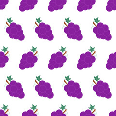 Seamless pattern with ripe purple grapes. Vector seamless pattern in flat style isolated on white background. Print for fabric, textile, wrapping paper, healthy food, menu, card