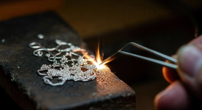 Intricate jewelry making process with focused torch flame