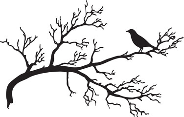 Birds with tree flying silhouette vector