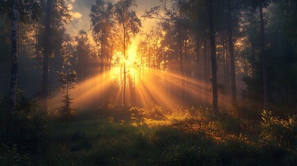 Visual storytelling photography narrative, Serene Forest Light at Sunrise