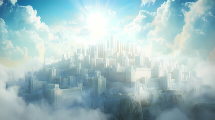 Fototapeta premium The heavenly new jerusalem a promise for god's people. concept hope, promise, new jerusalem, god's people with white shades, png. Seraphic. Illustration