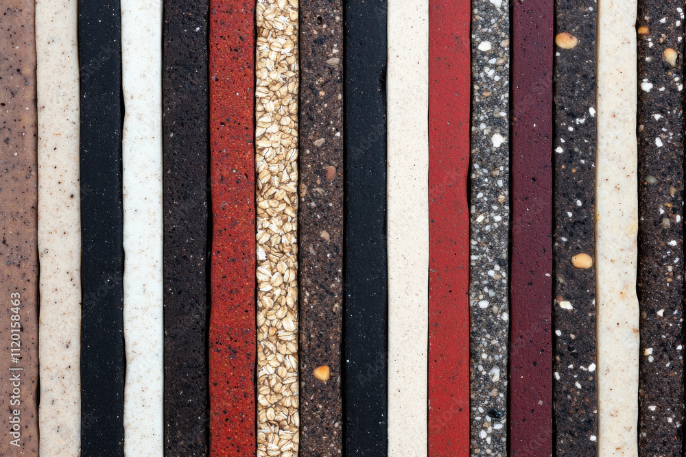 Poster a row of different colored bricks with a brown stripe in the middle