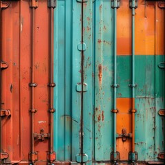 Rusty metal container with faded paint and latches