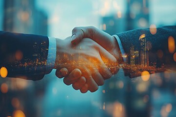 Global Business Handshake Modern City Progress