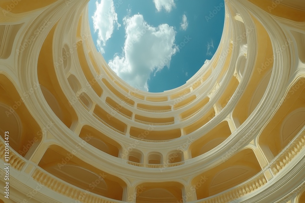 Poster a stunning view of an architectural structure with a circular opening revealing the sky.