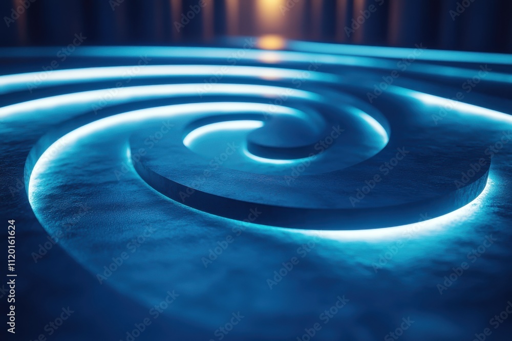 Poster a glowing spiral pattern on a textured surface, creating a futuristic ambiance.